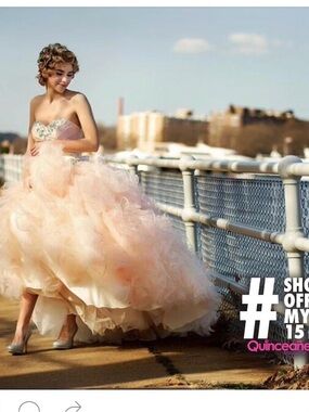 Strapless Sweetheart Blush Pink Ruffled Ball Gown for your Quince